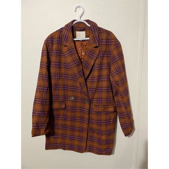 NWOT A New Day Women’s Large Brown Plaid Wool Blend Overcoat Jacket - Picture 1 of 5
